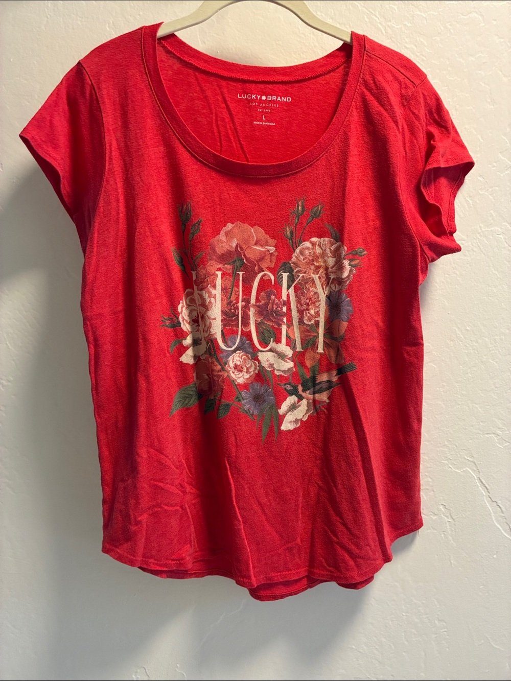 Lucky Brand Red Heather Crewneck Tee Size Large